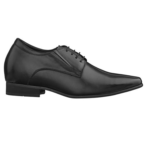 CALTO Men's Invisible Height Increasing Elevator Shoes - Black Premium Leather Lace-up Formal Derby Oxfords - 3 Inches Taller - Y5051 - Size 7.5 D(M) US2