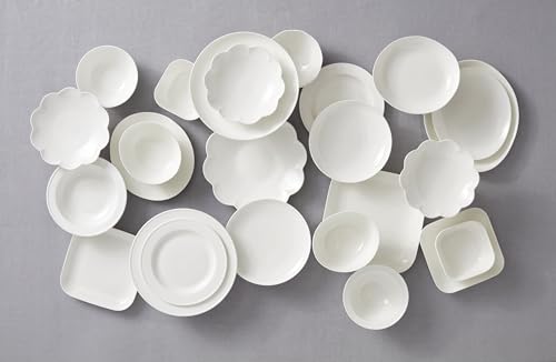 Image of Lenox Dinnerware Sets, Studio 1414 Coupe 24-Piece Dinnerware Set, Service For 8, Bone China Material, Dishwasher Safe, Microwave Safe, Bowls, Plates And Bowls, Dinner Dishes, Plates (White, 24 Piece)