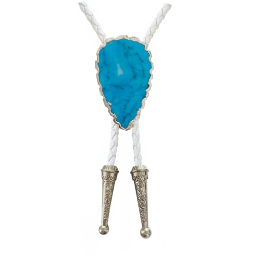 Image of Daisy Del Sol Bolo Tie Turquoise Stone Braided Vegan Faux Leather Silver Tips Handmade Necklace Adjustable Boho Western Jewelry