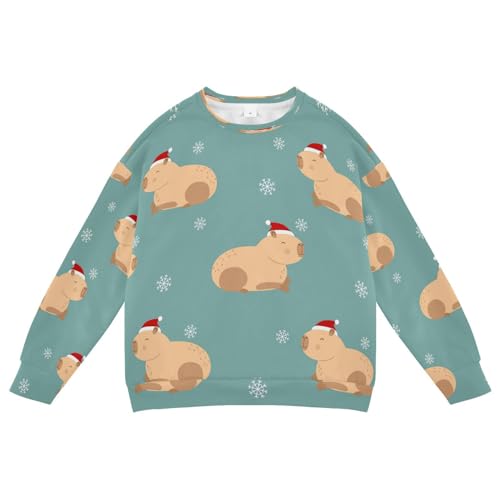 Christmas Santa Capybara Snow Boy Girl Sweatshirt Toddler Crewneck Pullover Sweater Long Sleeve Fall Winter Clothes