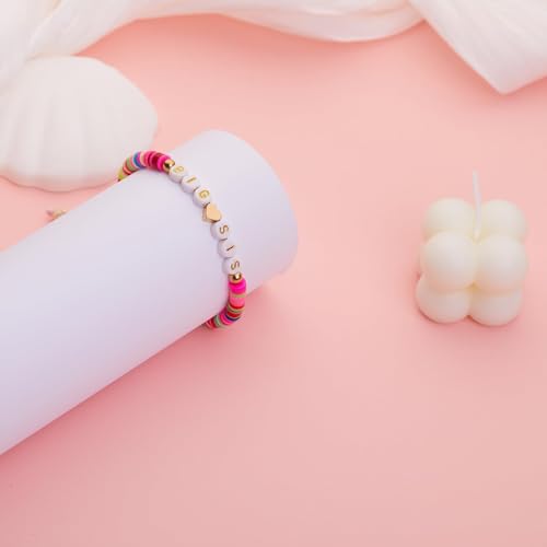 Image of Fuqimanman2020 Big Sister Bracelet Colorful Little Sister Bracelet Letter Beads Bracelet for Sister Jewelry Gift