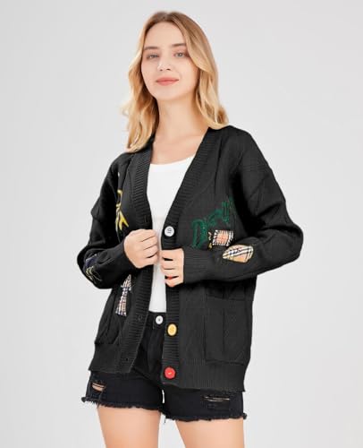 Image of yoeasy Women's Embroidery V Neck Knit Cardigan Sweater Loose Open Front Button Down Long Sleeve Sweater