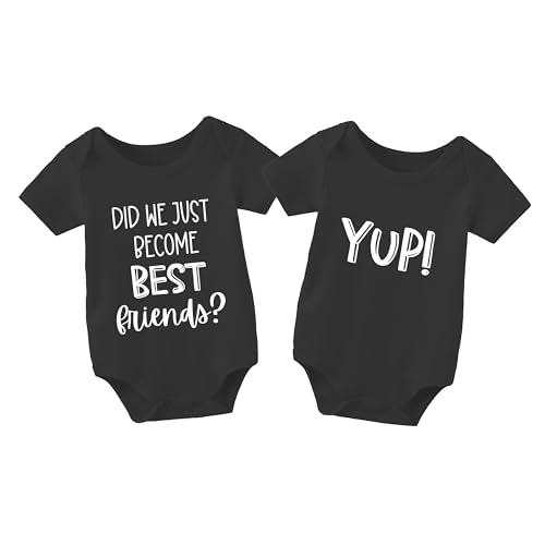 Image of YSCULBUTOL Baby Twins Bodysuit Did We Just Become Best Friends Newborn Clothes Infant Twin Romper Unisex Outfits(Black 6m)