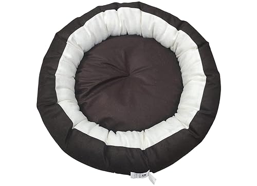 Image of Medium Size Dog Bed for Puppies, Kitten and Cat, Velvet Fabric Dual Color Cream-Brown Anti-Skid Bottom Washable Export Quality Pet Bed