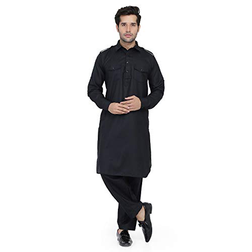 Kurta indien noir homme taille 56 : ensemble pyjama traditionnel deux pièces