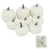 Ghrdopy Fake Pumpkins, 8 Pcs White Artificial Pumpkins, Plastic Pumpkins for Thanksgiving Party Table Centerpiece Autumn Home Decoration-A