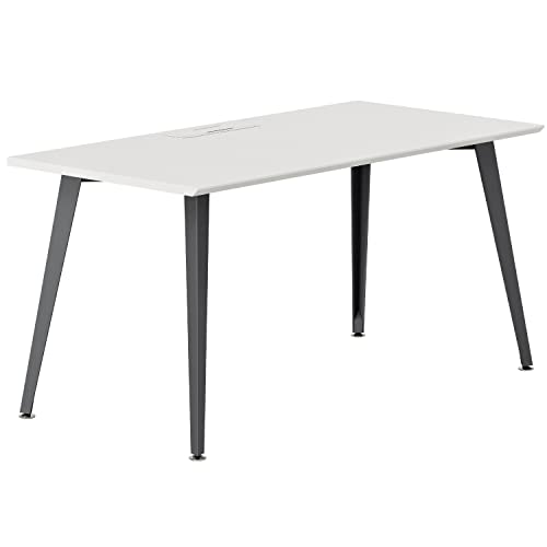 Image of Branch Office Desk, Modern Home Office Desk | Efficient Cable Management and Fast Assembly, Compact Workstation for Home or Apartment, 48 inch White Top, Charcoal Base