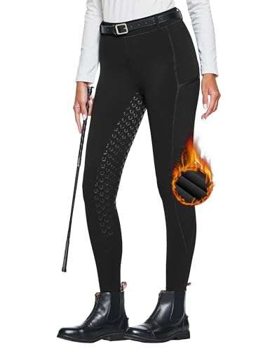 Fitst4 Sports Women'S Winter Horse Riding Pants With Zipper Pockets Full Seat Riding Tights Fleece Lined Equestrian Breeches For Women Black M cover