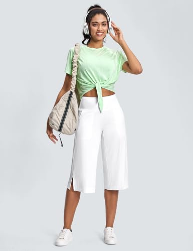 Image of ISEEGZ 15 inch /18 inch /21 inch Capri Pants for Women High Waist Wide Leg Yoga Capris with Pockets Stretchy Loose Fit Casual Workout