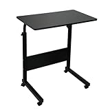 Black Height Adjustable Mobile Laptop Table Overbed Desk & Rolling Workstation with Sturdy Metal Frame & Lockable Castors