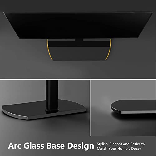 Rfiver Universal Swivel Tv Stand Table Top Tv Stand For 42-75 Inch Lcd Led Tvs Up To 88 Lbs -Height Adjustable Center Pedestal Stand Replacement With Heavy Duty Tempered Glass Base, Max Vesa 400X400Mm #TOP2