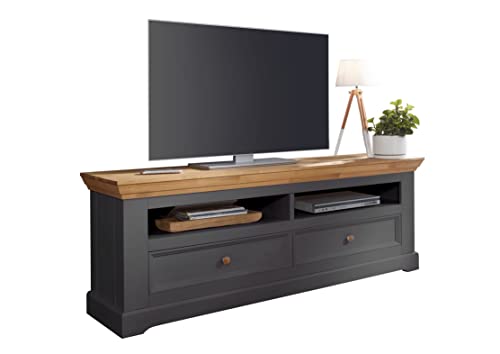 Woodroom Oslo Meuble TV, Table de télévision, Lowboard, Bois de pin, Gris, für Fernseher BIS zu 70 Zoll