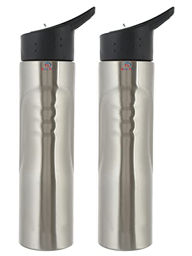 Image of Heart Home Stainless Steel BPA Free Drinking Bottle, Leakproof Gym Bottle, Ideal for Sports, Bike, Running, Hiking With Lid Sipper, 700ml-Pack of 2 (Silver)