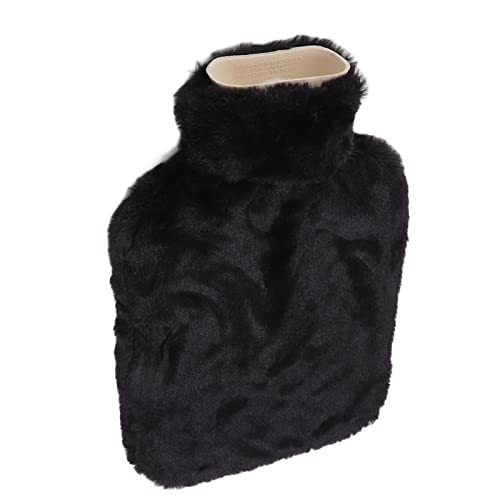YQkoop Tragbare Wärmtasche, Wärmflasche 2000 Ml Wasserinjektions-Wärmbeutel mit Plüschbezug für Heiße und Kalte Kompressen, Handfußwärmer, für Menstruationskrämpfe, Linderung von Nacken-(Schwarz) Cover