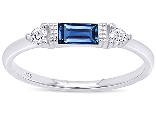 AFFY 3 Stone Stackable Rings for Women Baguette Cut Simulated Birthstone with White CZ, Gemstone Promise Ring in 14K Gold Plated 925 Sterling Silver Dainty Minimalist Jewelry Gift for Her