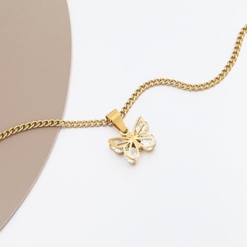 18K Gold Plated Butterfly Necklace, Dainty Cute Butterfly Pendant Necklace for Women, Minimalist Cubic Zirconia Jewelry, Anniversary Birthday Valentine's Day Christmas Gift4