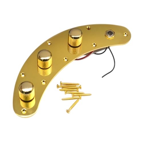 Garende Prewired Control Plate for Electric Bass,Bass Wiring Harness Plate Set, Music Parts with Switch Knob Fully Loaded Control, gold