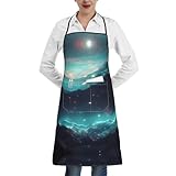 LPLSNWS Science Fiction Stars Printed Kitchen Apron: Designed specifically for cooking and baking, suitable for kitchen and craft work.