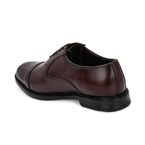 Image of Men's Premium Leather Oxford Lace-Up Formal Shoes | Stylish Cap Toe Design, Soft Cushioned Insole, Rubber Outsole | Perfect for Business, Office Dress, Party & Wedding Footwear