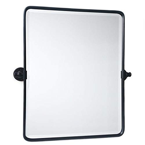Image of 20 x 24 '' Farmhouse Black Metal Framed Pivot Rectangle Bathroom Mirror Rounded Rectangluar Tilting Beveled Vanity Mirrors for Wall Decor