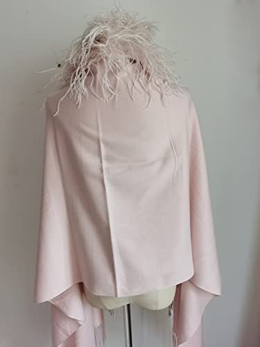 Women's Faux Cashmere Cape With Real Ostrich Feather Collar Shawl Wrap Winter Warm4