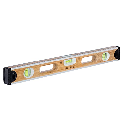 BETHEL Bamboo Level, 24 Inch Level & Tool Solid Block Acrylic Vials, Resists Mortar Adhesion, for Masonry Application and General Leveling (Bamboo)