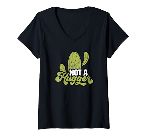 Donna Not A Hugger Funny Vintage Sarcastic Cactus Graphic Maglietta con Collo a V