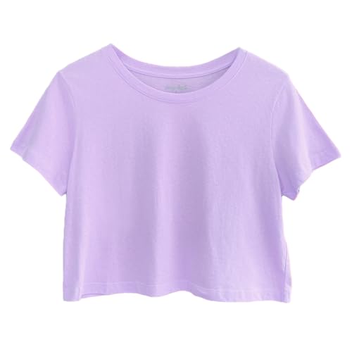 Image of Womens 100% Cotton Crop Tops Short Sleeve Crewneck Loose Fit Basic Tee Summer Casual Workout T-Shirt Fashion Clothes