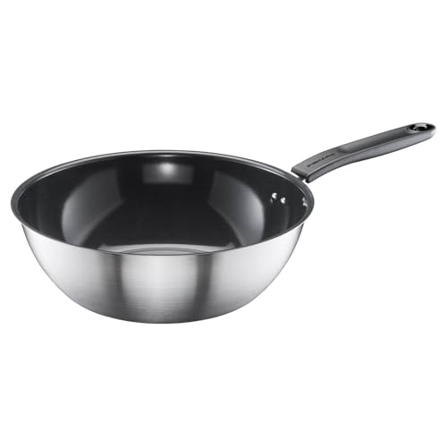 Fiskars Wok, Ø 28 cm, Beschichtete Pfanne, Für alle Kochfelder geeignet, Recycelter Edelstahl, Functional Form, Silber/Schwarz, 1072313