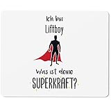 JUNIWORDS Mauspad in der Größe 23 x 19 cm mit Motiv / Spruch: Ich bin Liftboy. Was ist deine Superkraft?