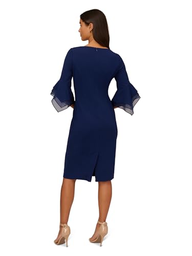 Image of Adrianna Papell Stretch Knit Crepe Sheath Dress with Tiered Organza Bell Sleeve