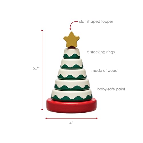 Image of Pearhead Wooden Christmas Tree Stacking Toy Set, Holiday Toys for Toddlers