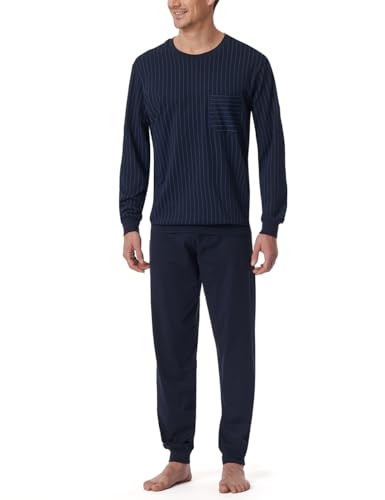 Schiesser Pijama Largo para Hombre con puños en Dos Piezas. Azul Oscuro XL