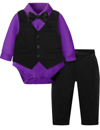 A&J DESIGN Purple Baby Formal Outfit Boy Easter Wedding Gentleman Infant Toddler Mardi Gras Dress Suit Black 12-18 Months