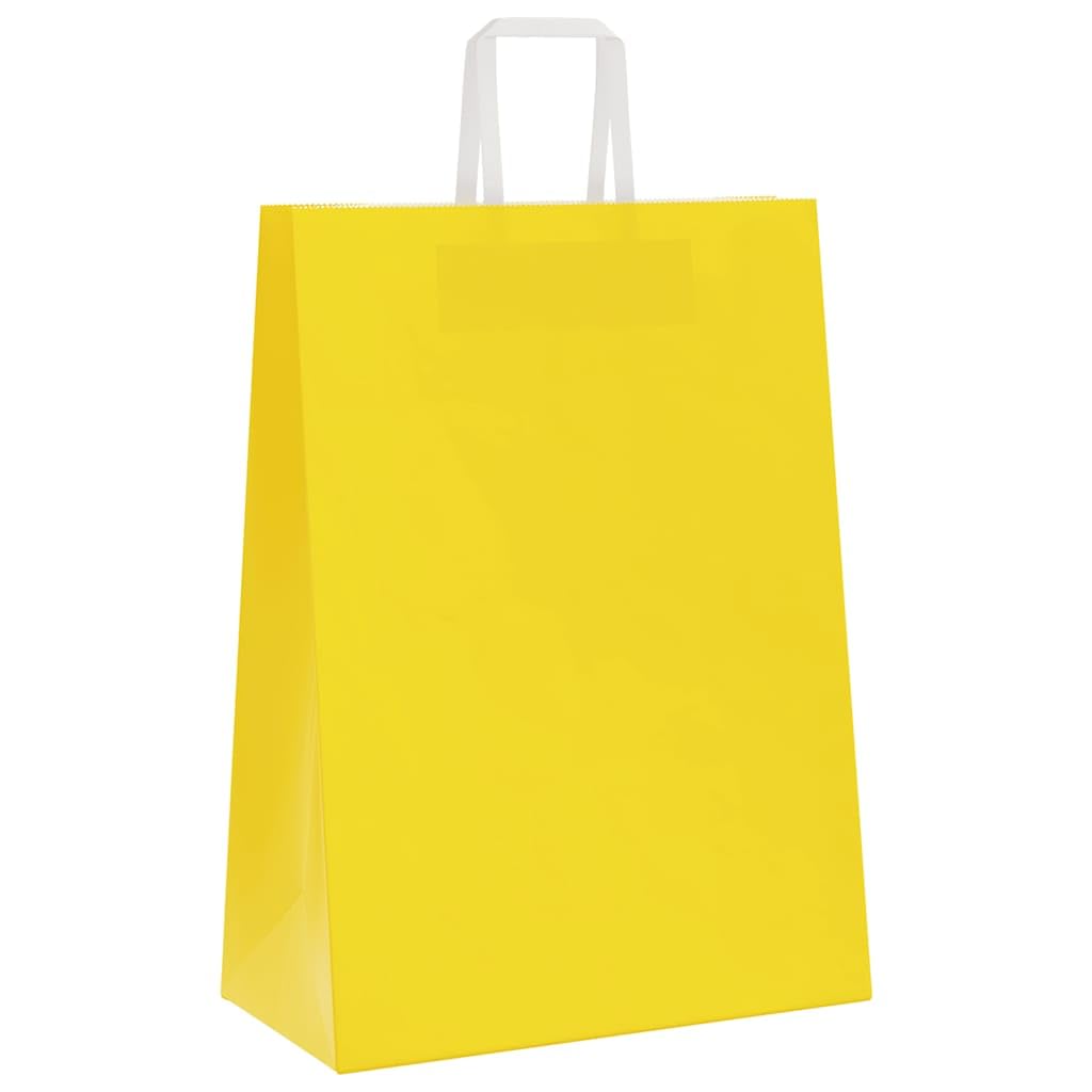 Torby papierowe kraft 50 szt. z żółtymi uchwytami 32x17x44 cm, torby na zakupy z recyklingu na prezenty, imprezy, zakupy i odpady