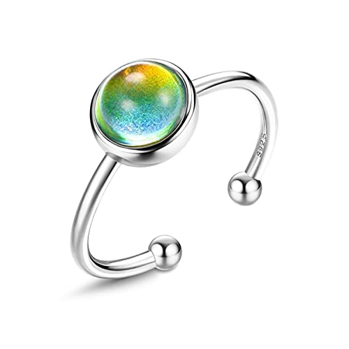 Milacolato Sterling Silver Mood Ring for Women Men Temperature-Control Changeable Ring Change Color Band Rings, Minimalist Delicate Adjustable Open Stackable Mood Rings