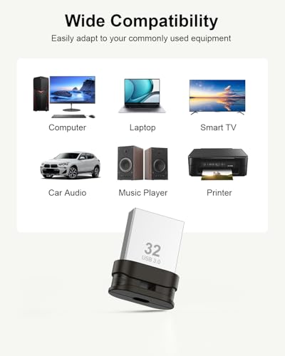 Image of Mini USB 3.0 Flash Drive 32GB 3 Pack, Ultra Small Thumb Drive, Portable Waterproof USB Stick with Lanyard Hole, Plug and Play for Laptop PC Smart TV Car