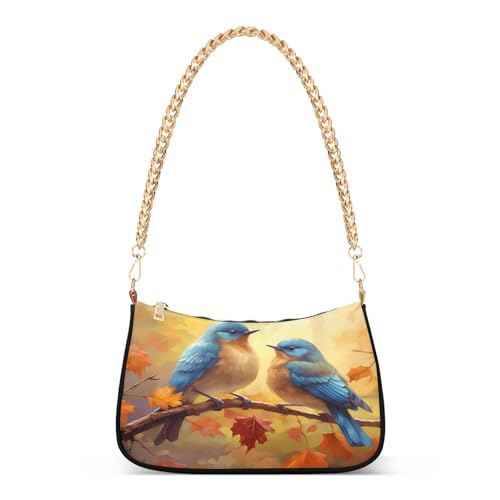 Shoulder Bags for Women Autumn Blue Birds on Fall Maple Branch Hobo Tote Handbag Small Clutch Purse with Zipper Closure
