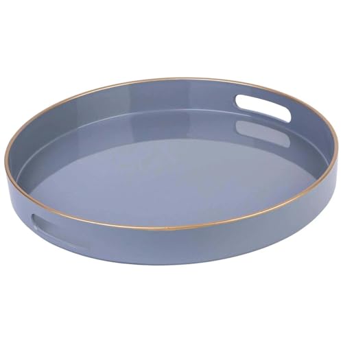 Simmer Stone Plateau décoratif rond en plastique avec poignées, meuble moderne et de service pour ottoman, table basse, cuisine et salle de bain, taille 33...