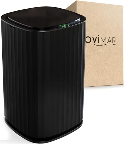 ovimar cubo de baño con sensor Sotra | negro | cubo de basura con sensor | cubo de cosmética ovalado | cubo con tapa | 10l (litros) | también como cubo de pañales | para el baño o la cocina