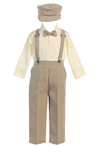 Image of Pink Princess Suspenders Pants Set - Toddler Wedding Outfit Boy - Baby Boy Formal Outfits - Easter Church Dress Clothes Tie