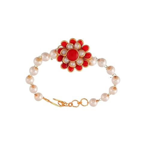 Image of Traditional Gold Plated Handmade Flower Multi Color Couple Combo Rakhi For Unisex (Same as Shown In Image)