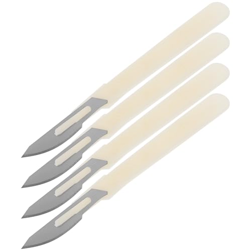 DRESSOOS Couteau de Courbé en Acier Carbone Manche en Plastique Blanc, Ensemble de 4 Pièces pour Découpe Nette et Stratification, Cuisson Boulangerie