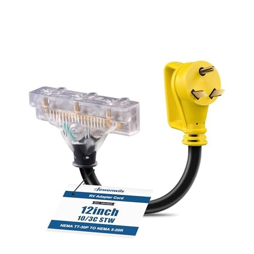 DEWENWILS 30AMP to 15AMP RV Adapter Cord 12 Inch, NEMA TT-30P Male to 5-15/20R Female RV Power Adapter with LED Power Indicator, 3 Way Plug Adapter to RV Camper Generator, 125VAC, 10AWG STW 
