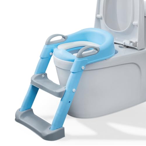 NIGOE子供用トイレトレーニングはしご 子供用トイレはしご 補助便座 ステップ 折りたたみ式 角度調整 トイレトレーナー 子供 幼児 トイレ階段タイプ 組み立て簡単 (ブルー,PPクッション)