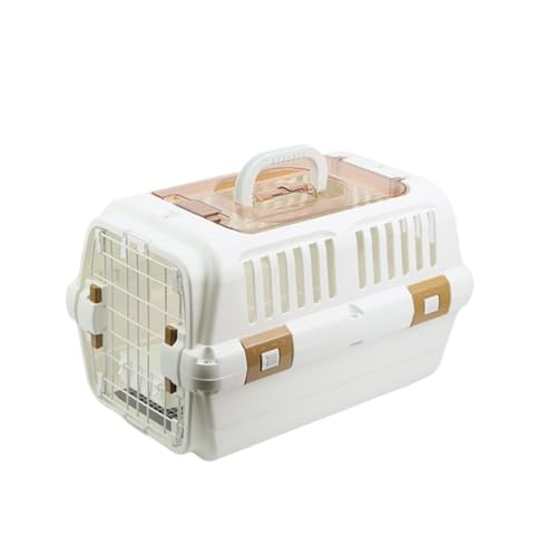 GERRBG ドライブペットキャリー クレート 小型犬用 2サイズ き ツードア 猫 犬 小動物 ペット ゲージ ハード 取っ手付き 室内用ハウス きめ 持ち運び (ホワイト,M)