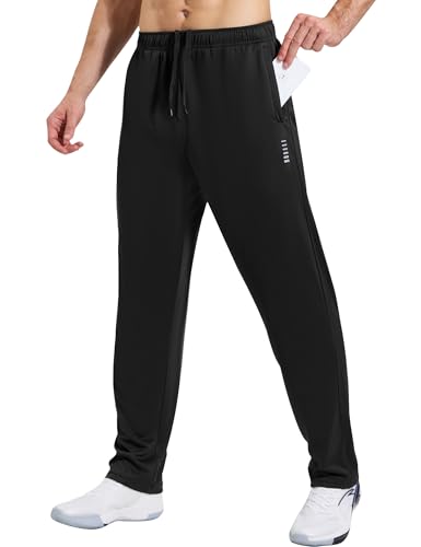 Image of HUAKANG Joggers for Men Tracksuit Bottoms Men Sweatpants Lightweight Jogging Trousers Sports Casual Running Pants with Zipper Pockets(3029-1-Black-L)