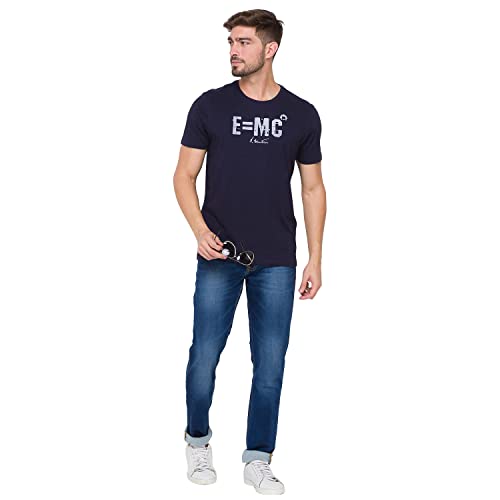 Image of Spykar Navy Blue Coloured Mens Albert Einstein Printed T-Shirt (Size: M)