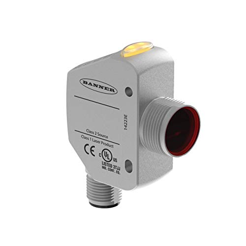 Q4XTILAF300-Q8, Laser Distance Sensor, Rectang M18 Barrel, Red, Adj Field, R: 300mm, 10-30VDC, Out: Ana 4-20mA, QDM12, 94797