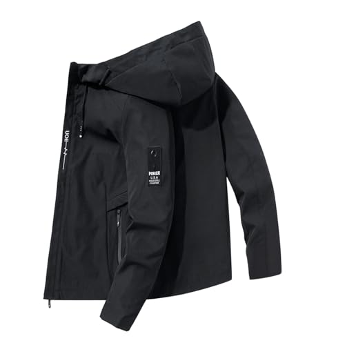 Genérico Chaqueta Hombre Invierno con Capucha Forro Polar Impermeable Antiviento Abrigo Casual(Black, L)
